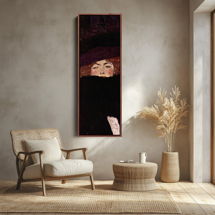 Gustav Klimt Vertical Wall Art Lady With Hat Portrait For Bedroom