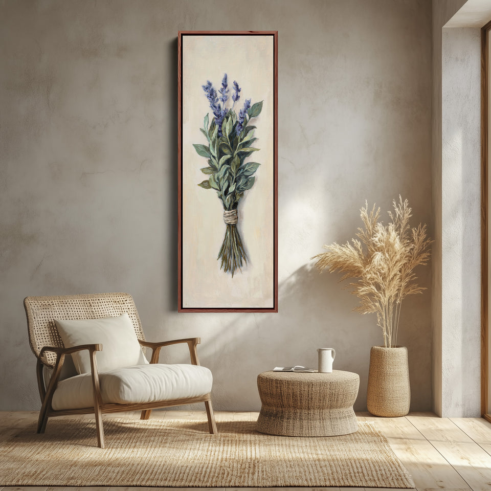 Tall Narrow Canvas Lavender And Green Bouquet For Kitchen Decor