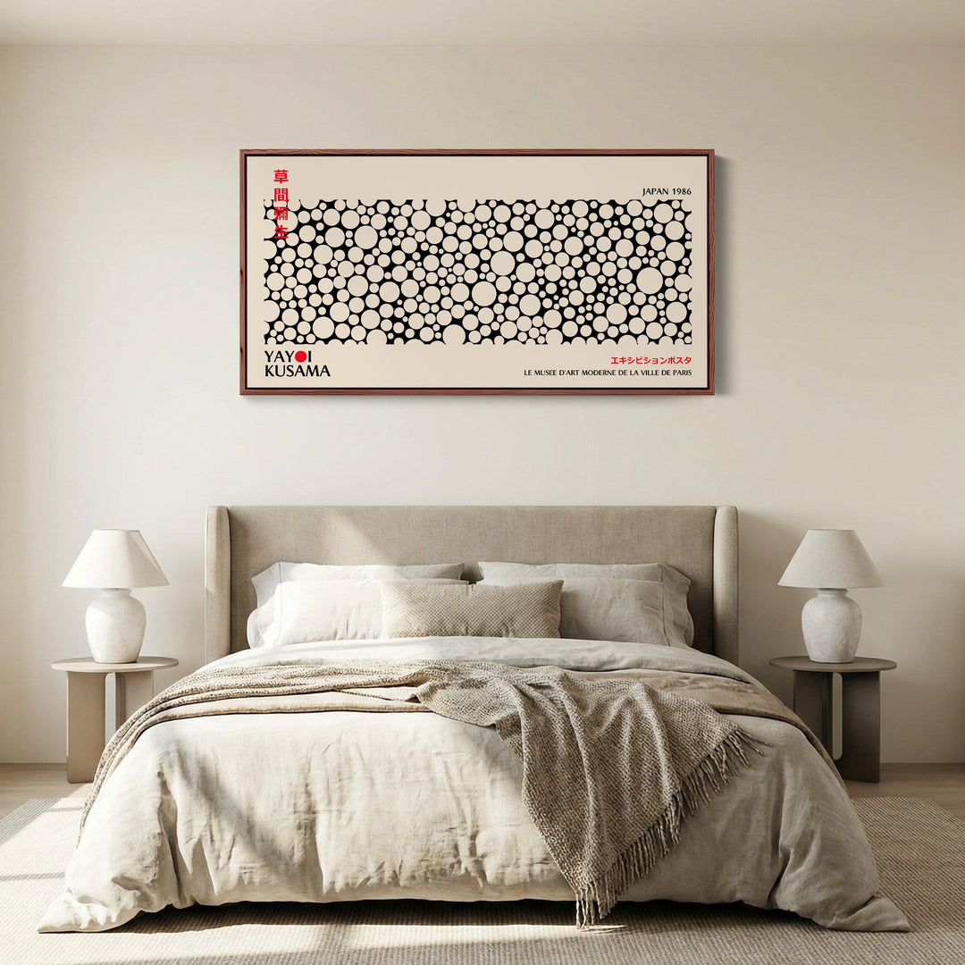 Yayoi Kusama Horizontal Wall Art Black And White Dot Pattern Framed Canvas Print For Living Room