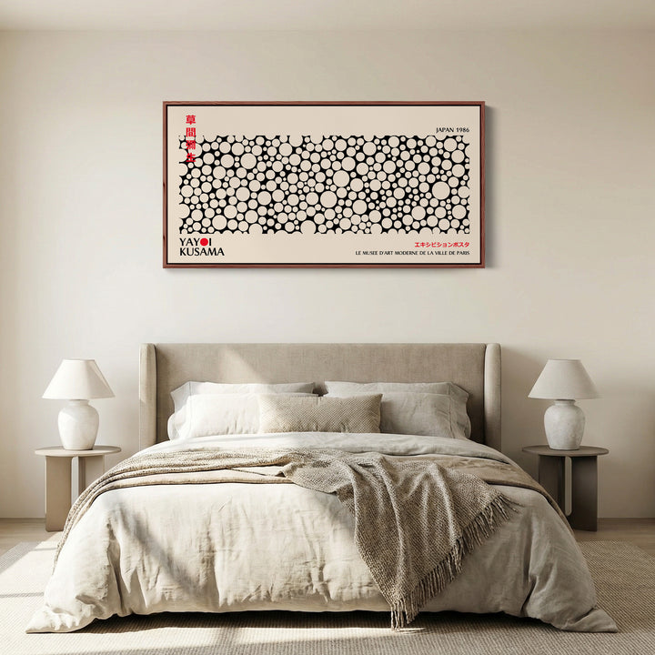 Yayoi Kusama Horizontal Wall Art Black And White Dot Pattern Framed Canvas Print For Living Room