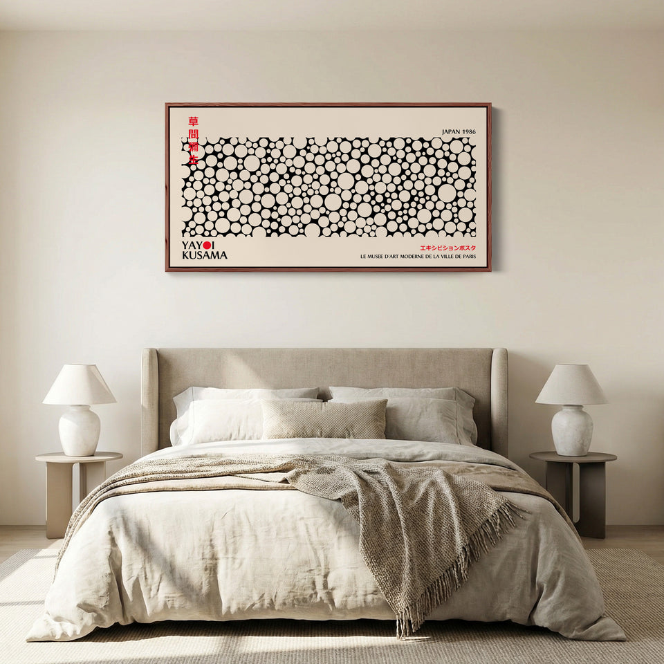 Yayoi Kusama Horizontal Wall Art Black And White Dot Pattern Framed Canvas Print For Living Room