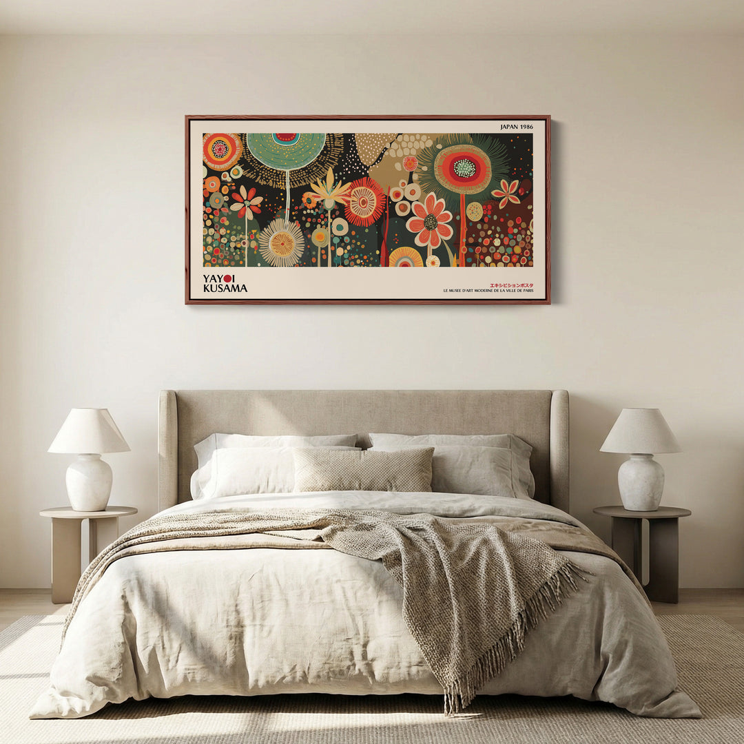 Yayoi Kusama Horizontal Wall Art Decorative Circular Floral Pattern Framed Canvas Print For Bedroom