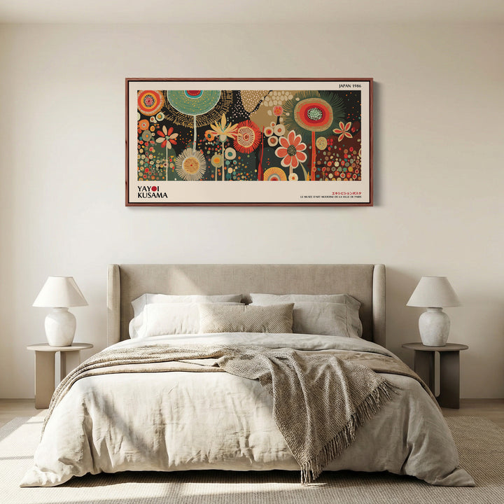Yayoi Kusama Horizontal Wall Art Decorative Circular Floral Pattern Framed Canvas Print For Bedroom