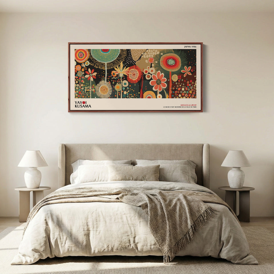 Yayoi Kusama Horizontal Wall Art Decorative Circular Floral Pattern Framed Canvas Print For Bedroom