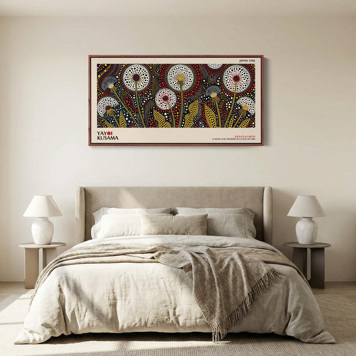 Yayoi Kusama Wide Wall Art Dotted Dandelion Flowers Statement Wall Decor For Bedroom