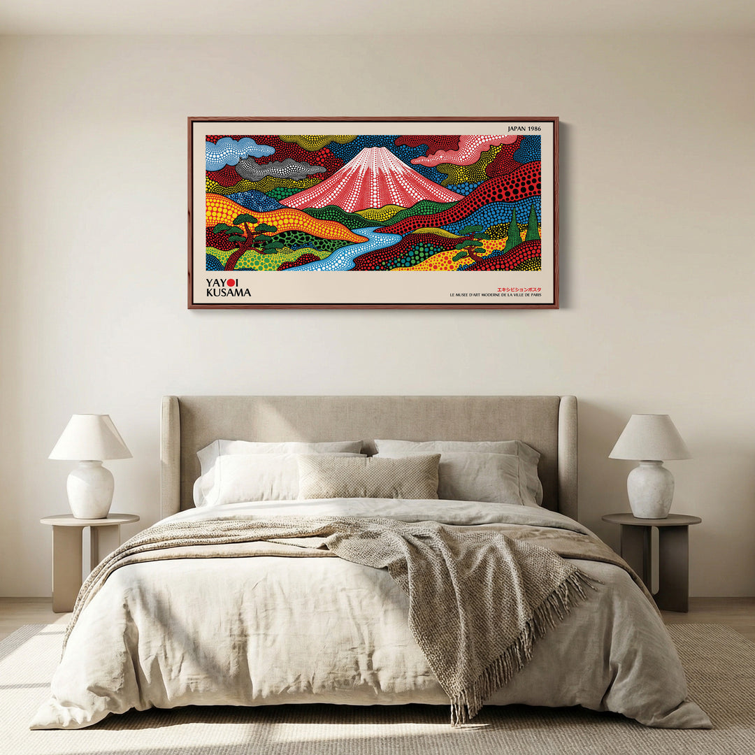 Yayoi Kusama Wide Canvas Mount Fuji Dotted Landscape Horizontal Canvas Print For Office