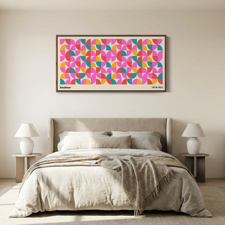 Wide Bauhaus Canvas Colourful Geometric Pattern Statement Wall Decor For Bedroom