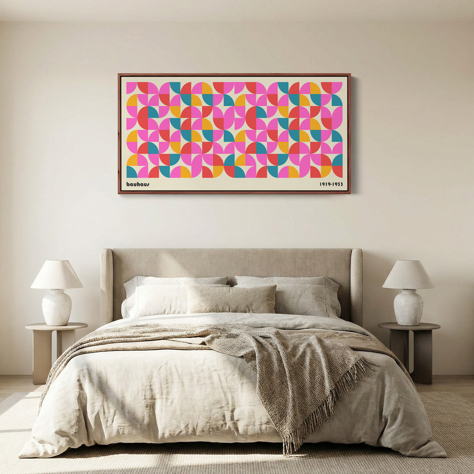 Wide Bauhaus Canvas Colourful Geometric Pattern Statement Wall Decor For Bedroom