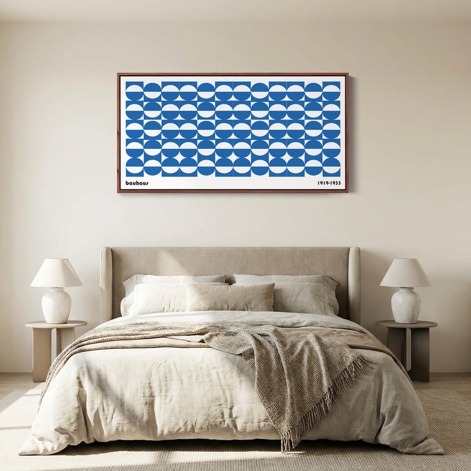Large Bauhaus Wall Art Blue Circular Grid Pattern Oversized Wall Decor For Living Room