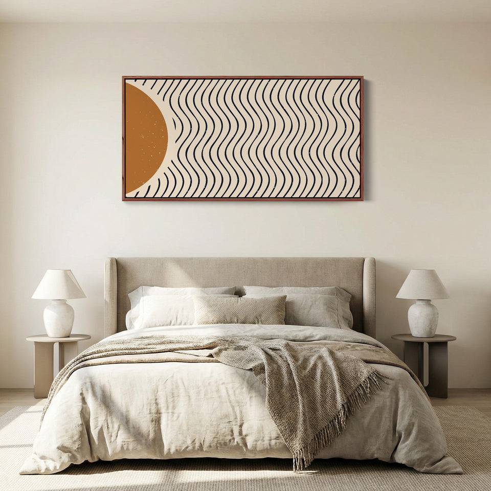 Wide Wall Art Abstract Wavy Line Pattern Extra Wide Canvas For Office