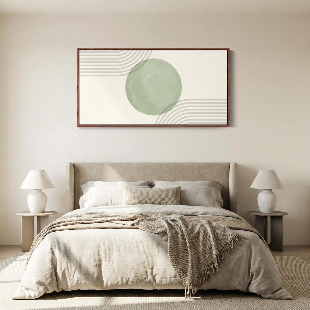 Wide Canvas Green Circle Composition Horizontal Canvas Print Bedroom