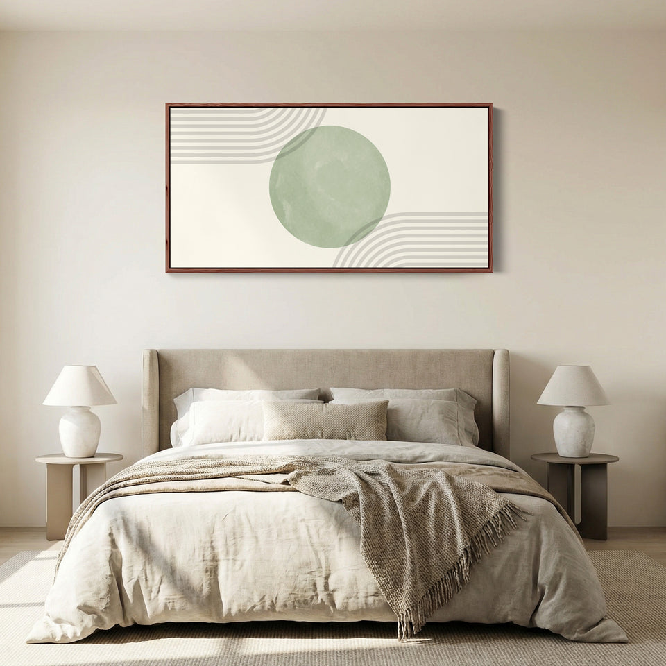 Wide Canvas Green Circle Composition Horizontal Canvas Print Bedroom