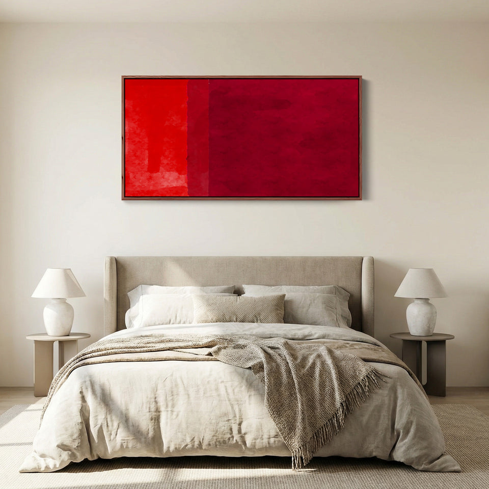 Horizontal Wall Art Red Colour Field Oversized Wall Decor Bedroom