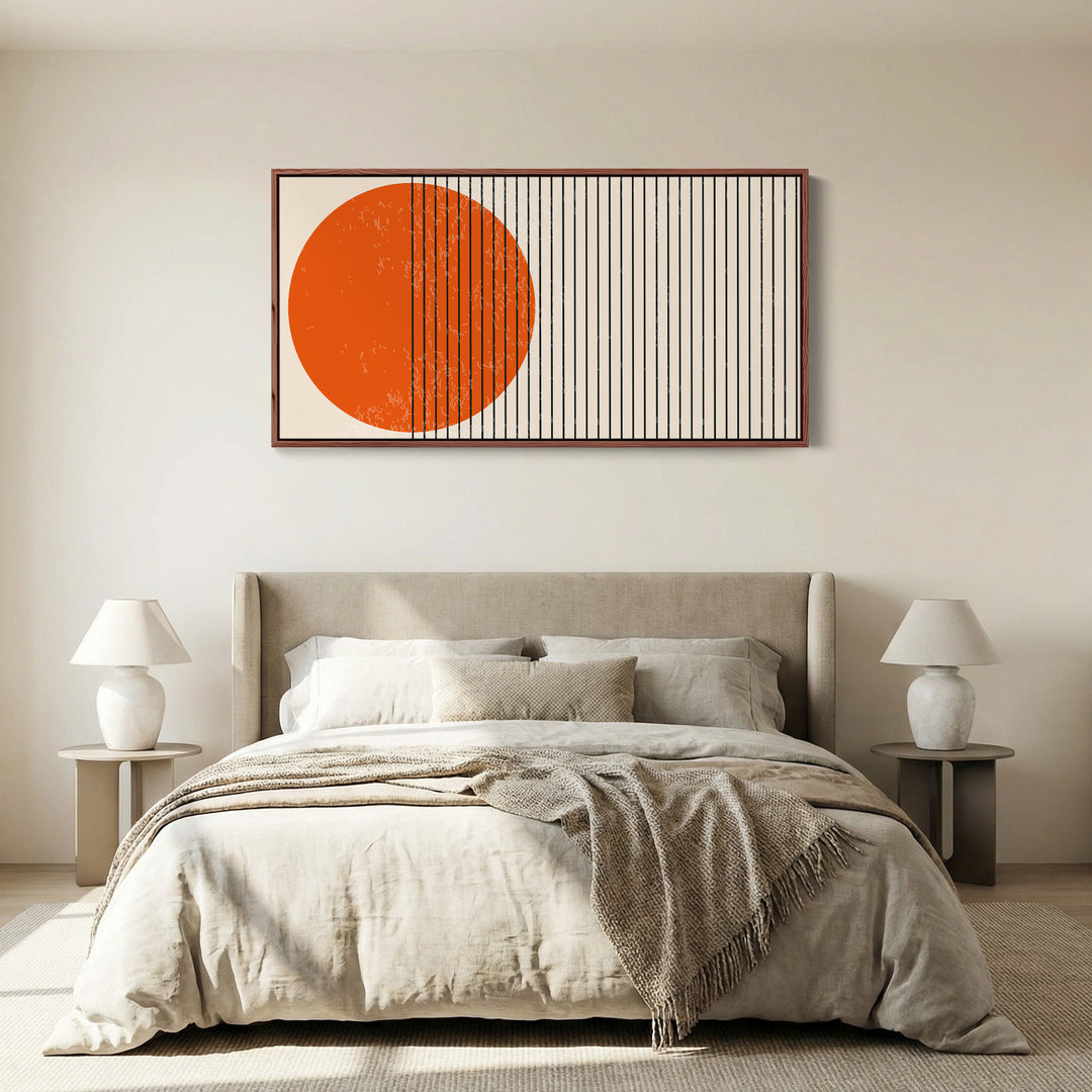 Horizontal Wall Art Orange Circle Lines Framed Canvas Print For Living Room
