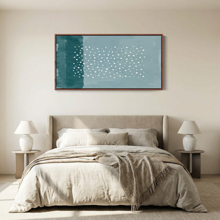 Wide Canvas Blue Field White Dots Panoramic Canvas Print For Bedroom