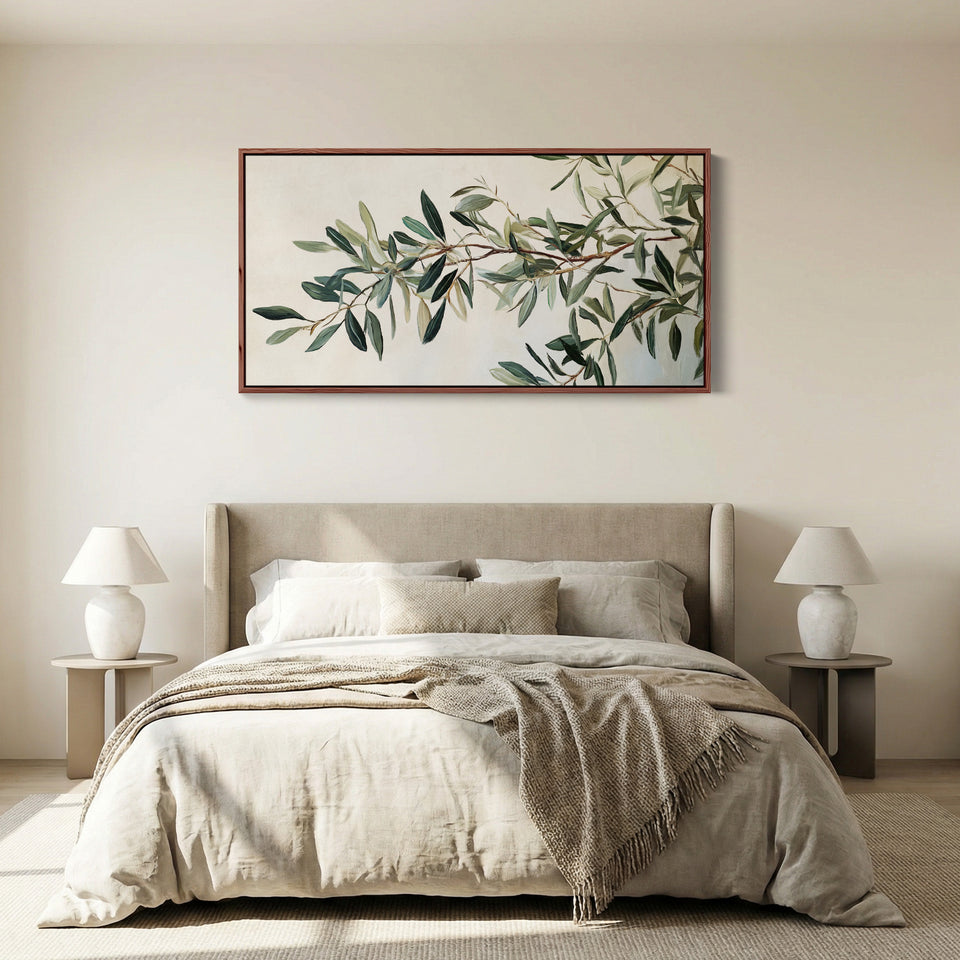 Horizontale Wandkunst Olivenzweig Übergroße Wanddeko Für Schlafzimmer