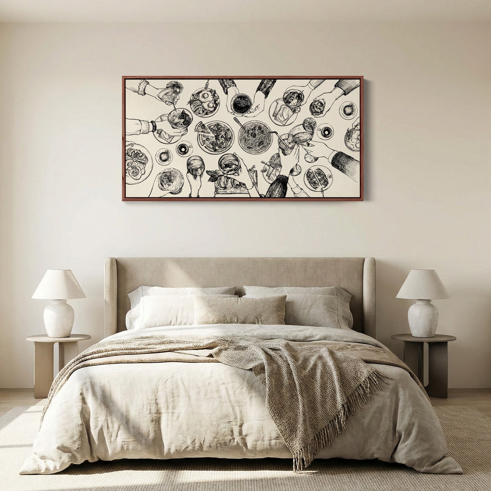 Wide Wall Art Overhead Dinner Table Scene Statement Wall Decor For Dining Room