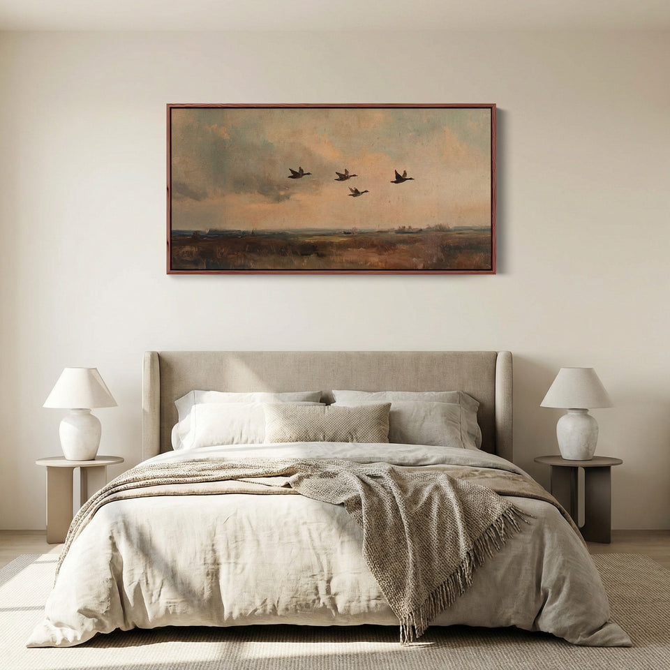 Wide Canvas Flying Ducks Landscape Panoramic Canvas Print For Hallway