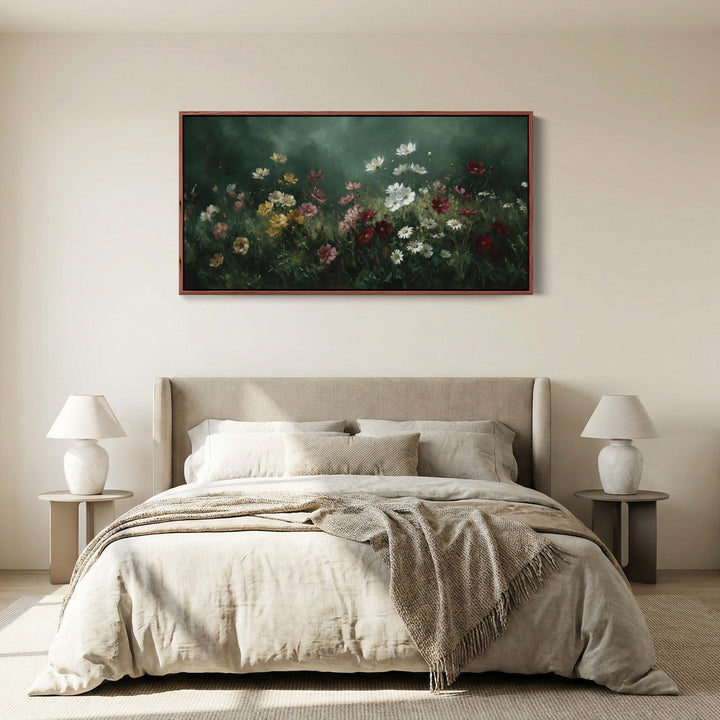 Panoramic Wall Art Mixed Garden Flowers Framed Canvas Print For Kitchen