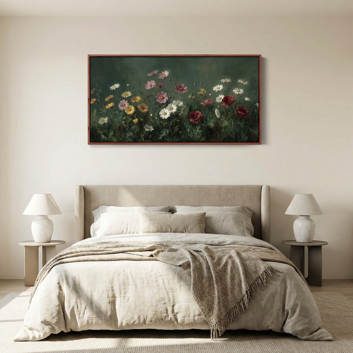 Horizontal Wall Art Mixed Meadow Flowers Horizontal Canvas Print For Living Room