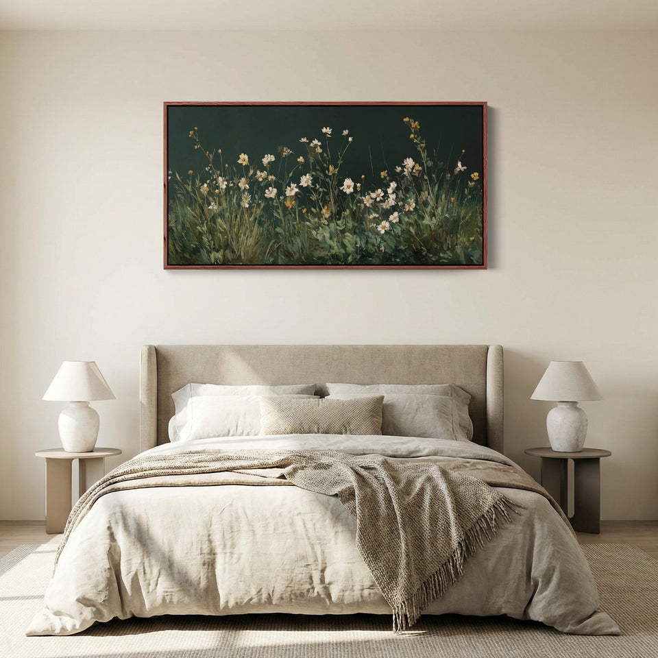 Wide Wall Art White Wildflowers Extra Wide Canvas For Bedroom
