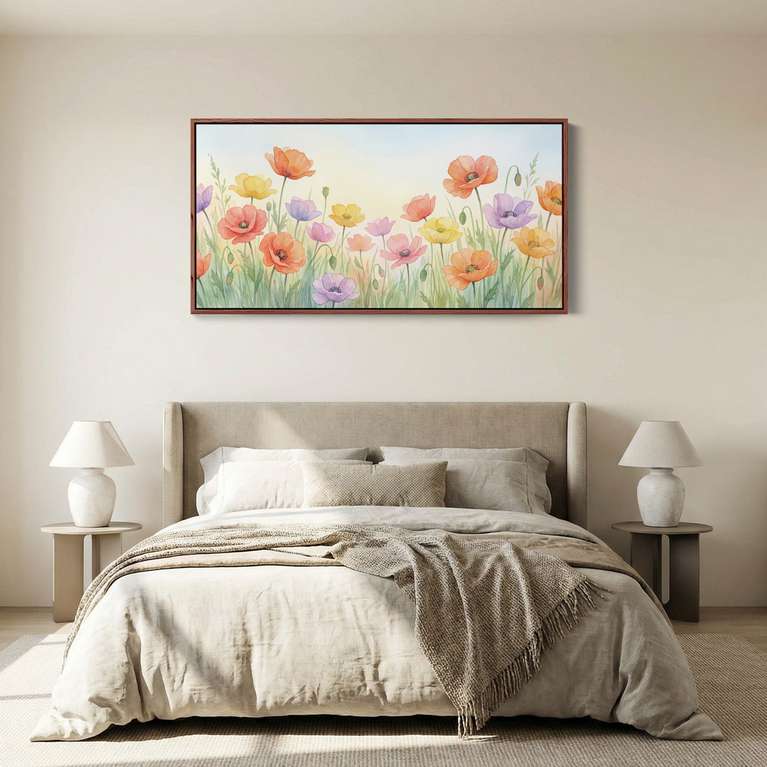 Panoramic Wall Art Pastel Poppy Flowers Statement Wall Decor For Kitchen