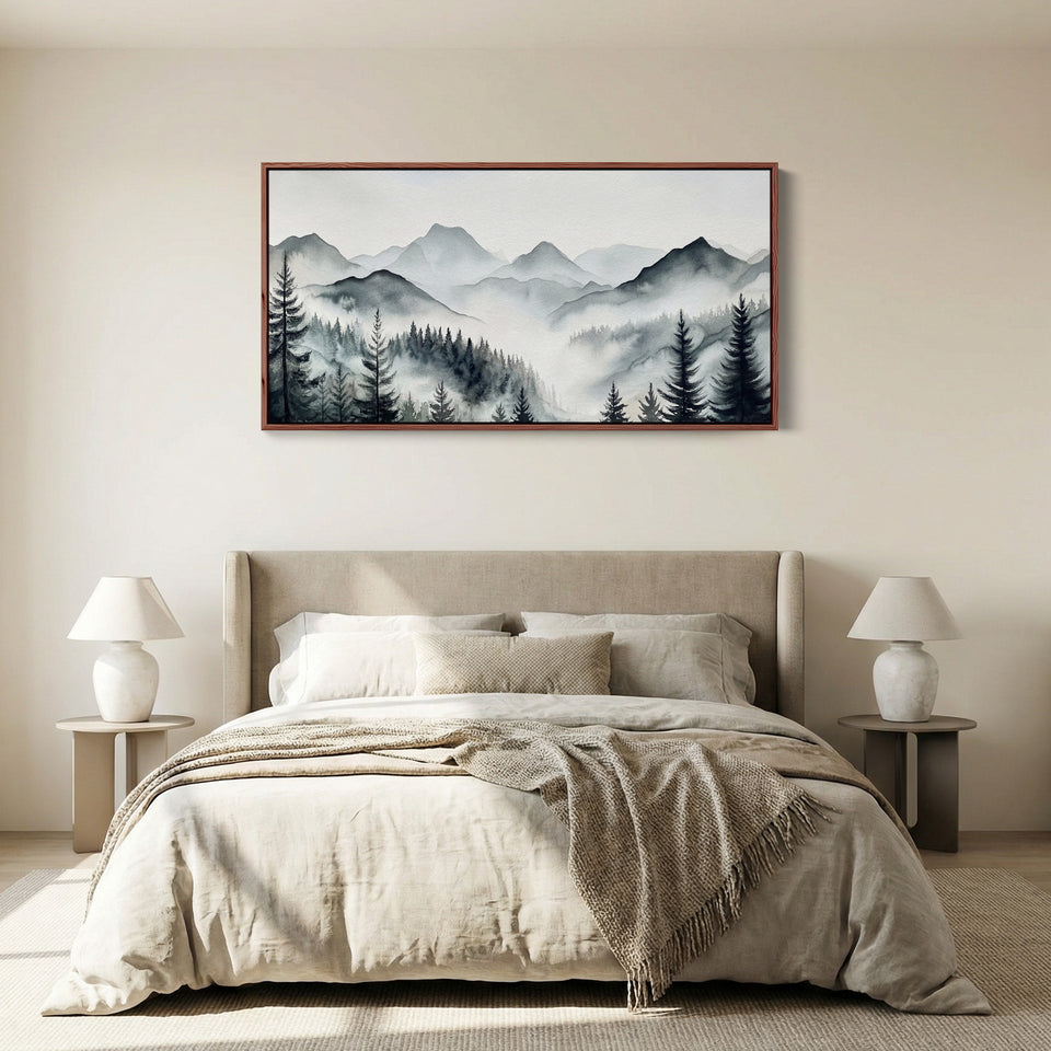 Horizontal Wall Art Layered Mountain Silhouettes Statement Wall Decor For Bedroom