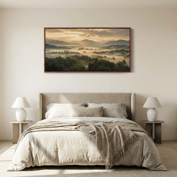 Wide Wall Art Misty Valley Sunrise Horizontal Canvas Print For Office