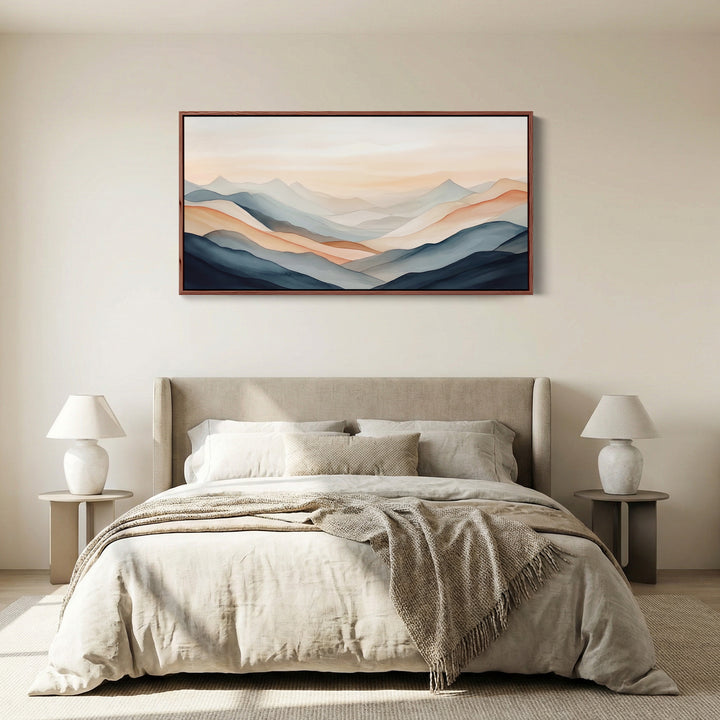 Layered Mountains Above Bed Wall Art Panoramic Canvas Print Living Room