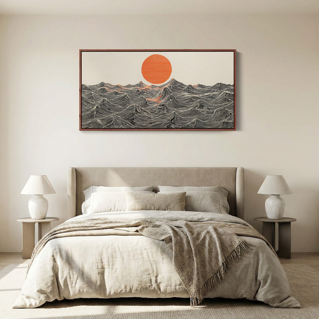 Graphic Waves Bedroom Wall Art Extra Wide Canvas For Bedroom