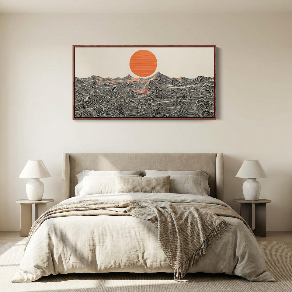 Graphic Waves Bedroom Wall Art Extra Wide Canvas For Bedroom