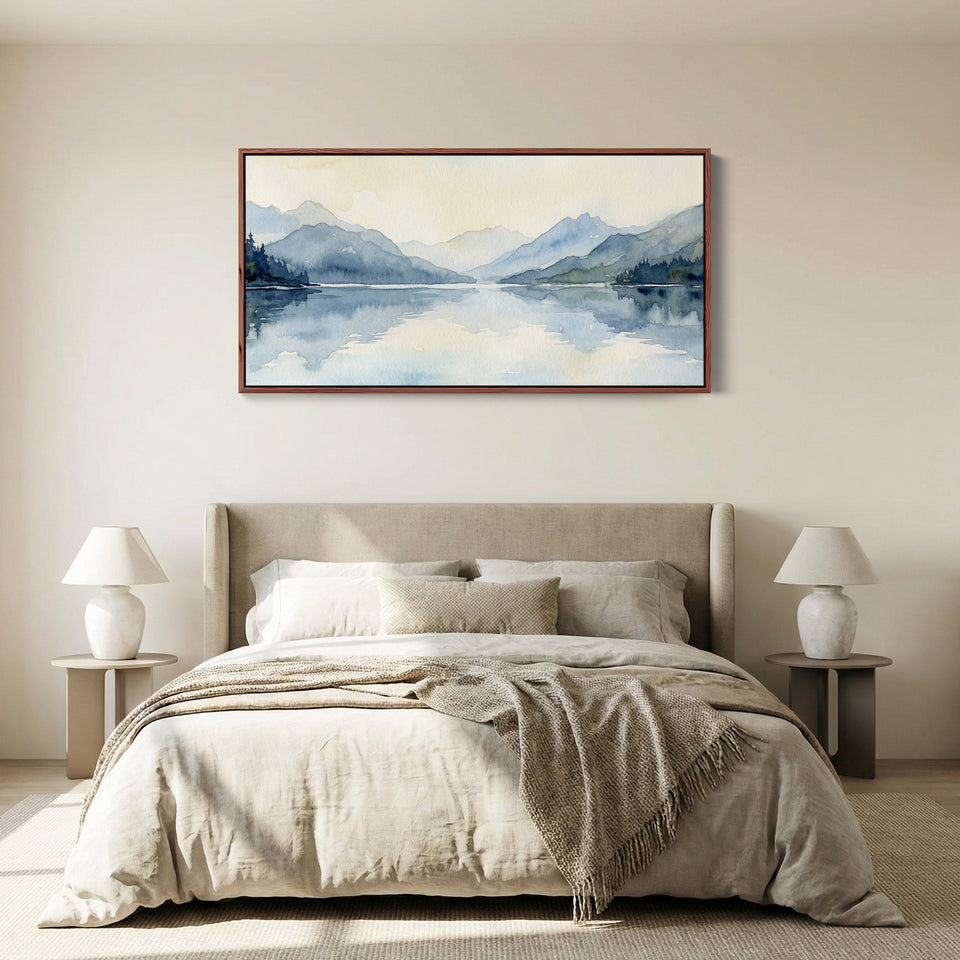 Misty Lake Mountains Wide Canvas Oversized Wall Decor Living Room