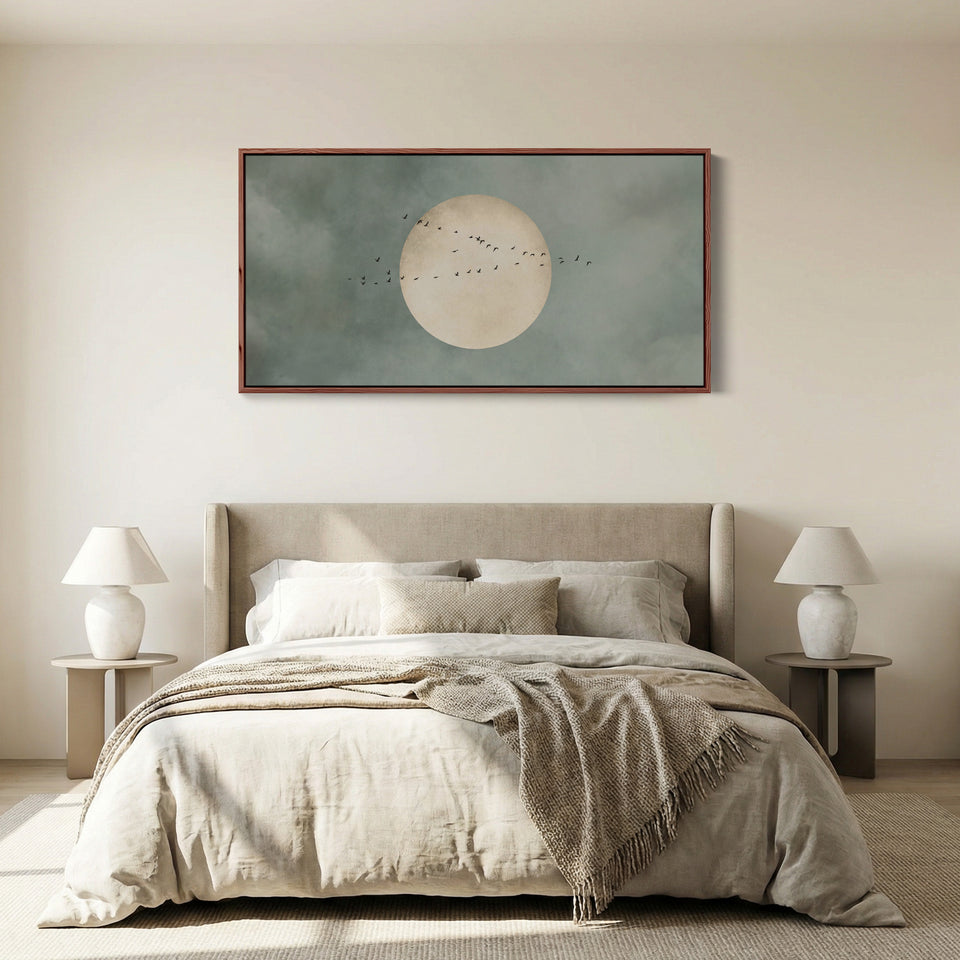 Birds And Moon Panoramic Wall Art Statement Wall Decor Hallway