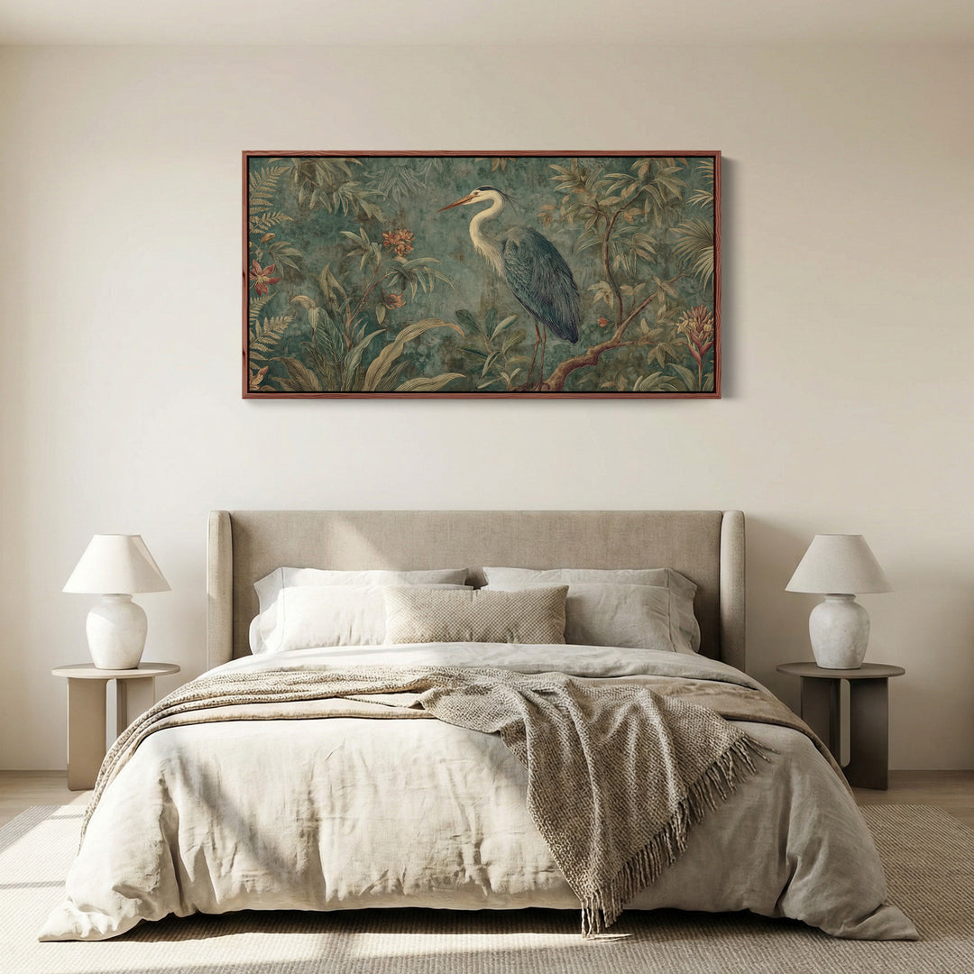 Blue Heron Above Soft Wall Art Horizontal Canvas Print For Hallway