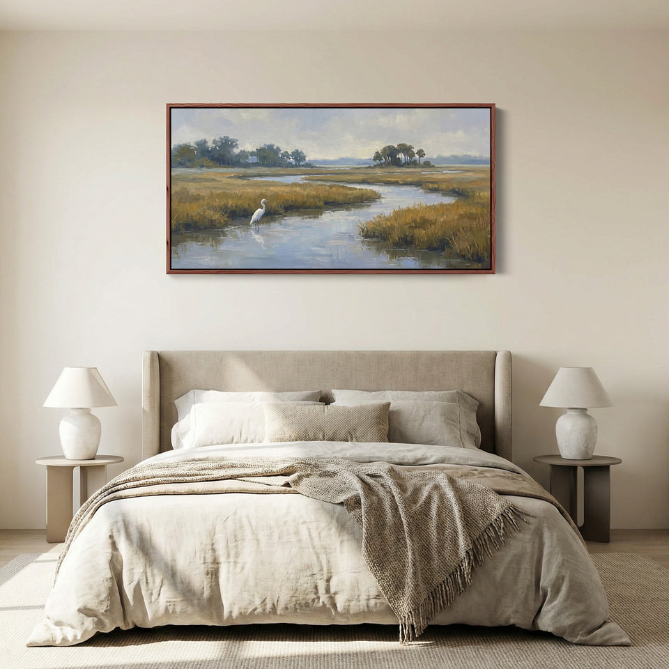 Marshland River Wide Canvas Panoramic Canvas Print For Living Room