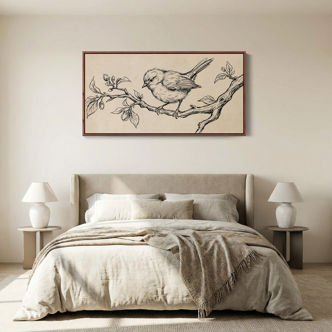 Bird Line Drawing Large Wall Art Statement Wall Decor For Bedroom