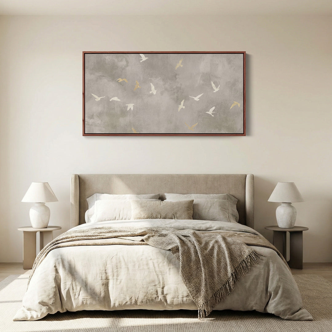 Bird Silhouettes Long Wall Art Horizontal Canvas Print For Hallway
