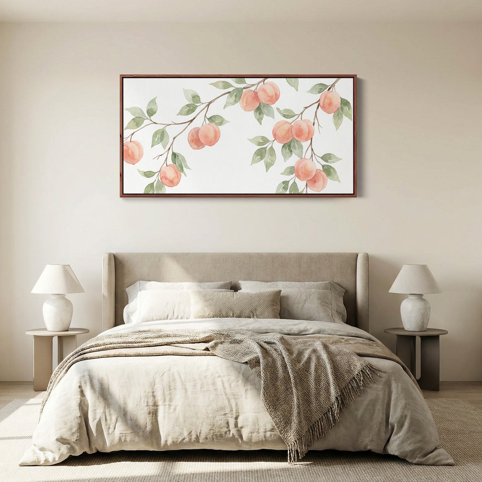 Peach Branches Wide Framed Canvas Extra Wide Canvas For Kitchen