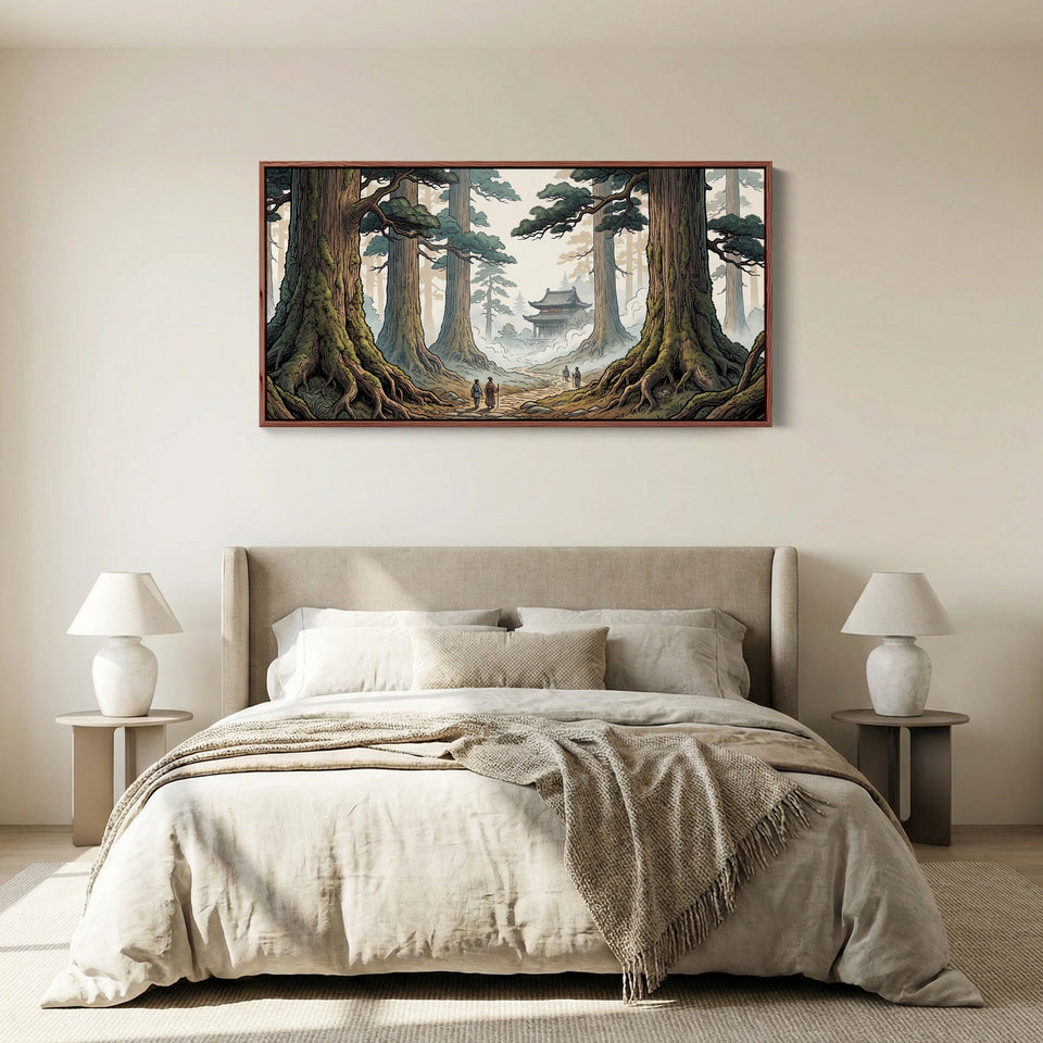 Japanese Forest Temple Horizontal Wall Art Statement Wall Decor For Living Room