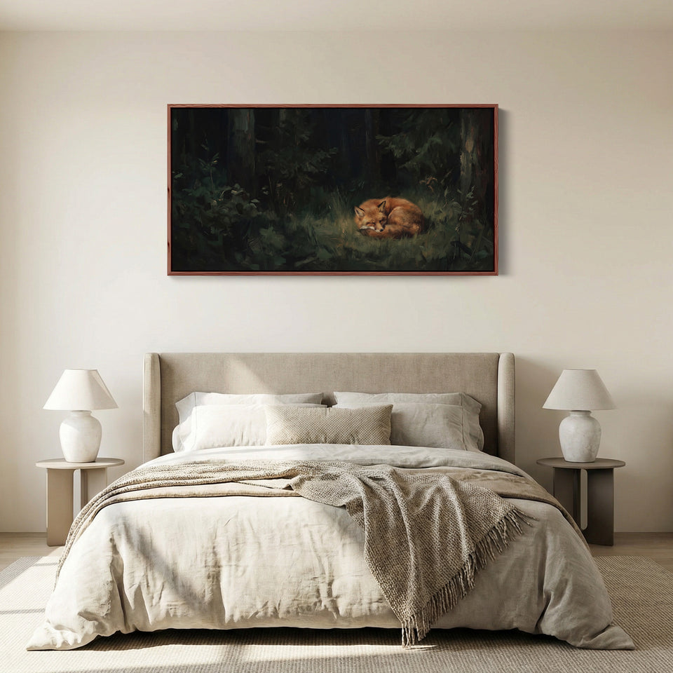 Sleeping Fox Wall Art Panoramic Canvas Print For Bedroom