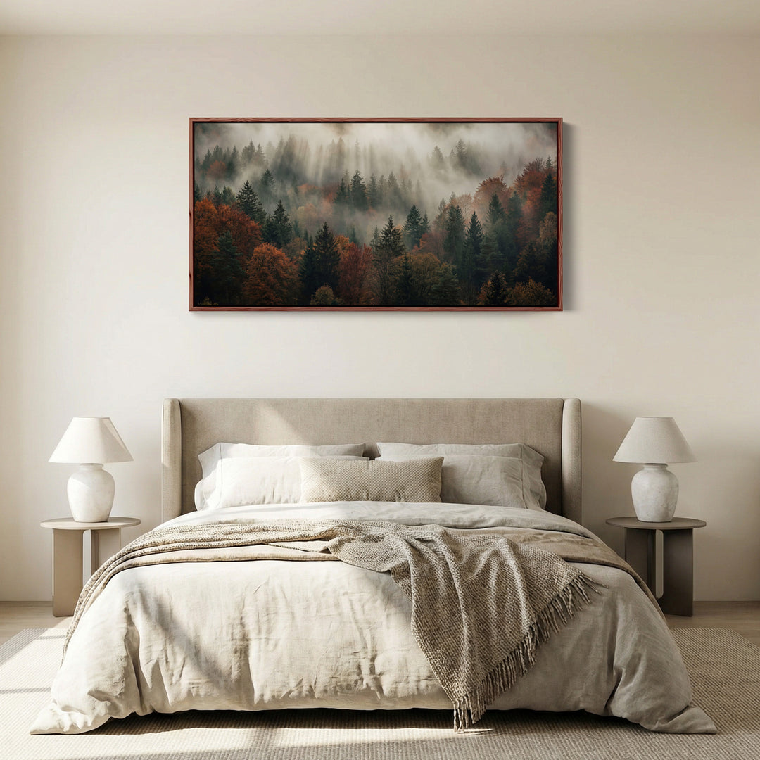 Misty Woodland Bedroom Wall Art Extra Wide Canvas For Hallway