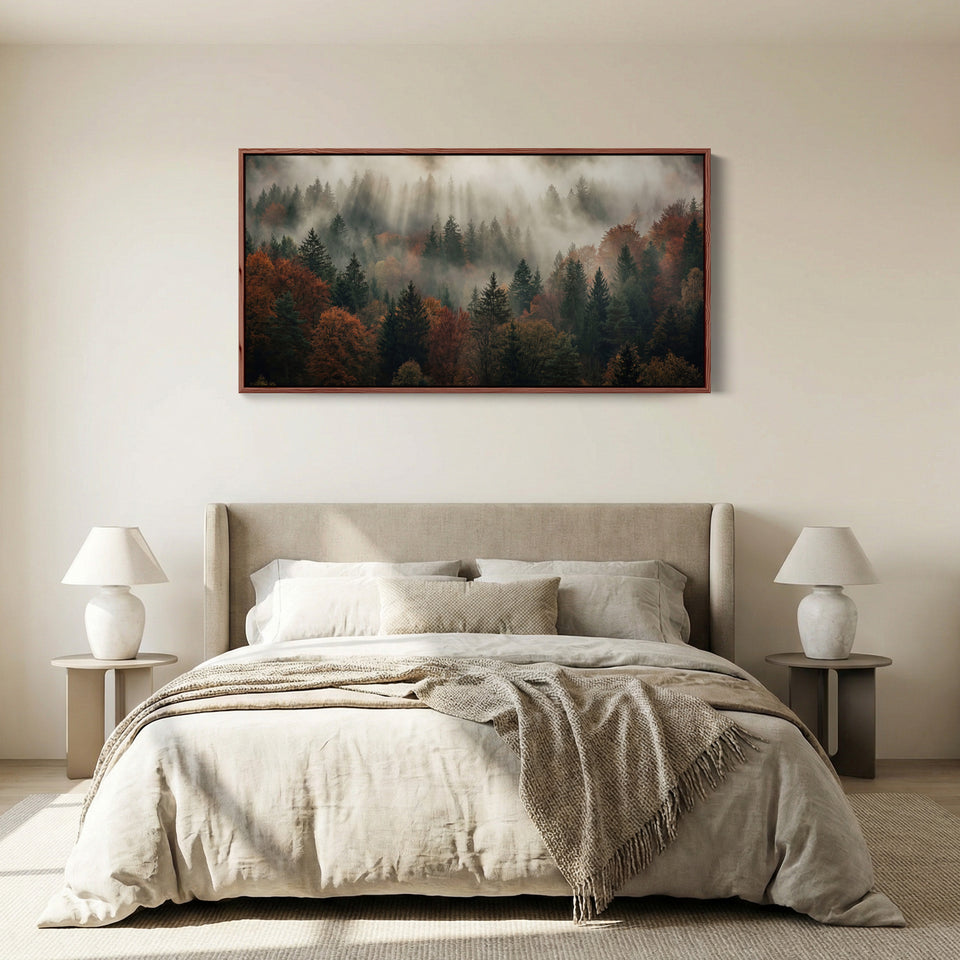 Misty Woodland Bedroom Wall Art Extra Wide Canvas For Hallway