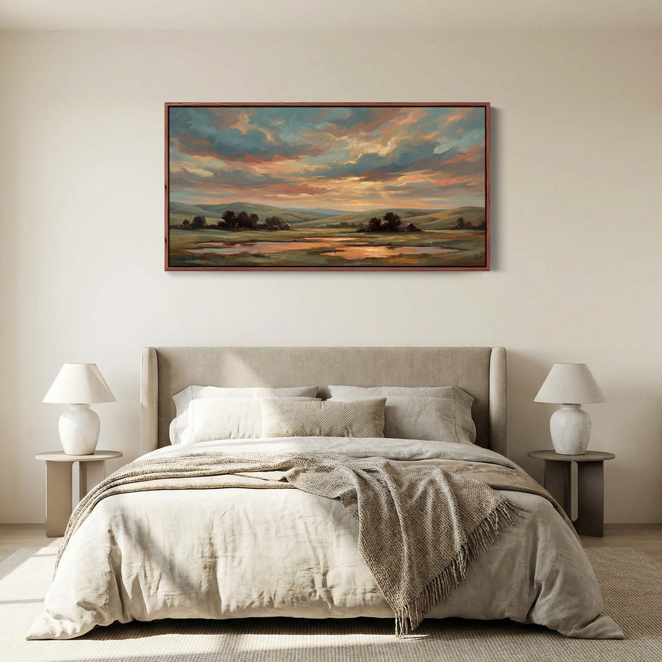 Sunset Countryside Landscape Above Soft Wall Art Panoramic Canvas Print For Living Room