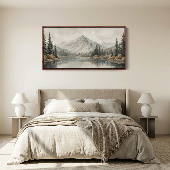 Mountain Lake With Trees Bedroom Wall Art Extra Wide Canvas For Bedroom