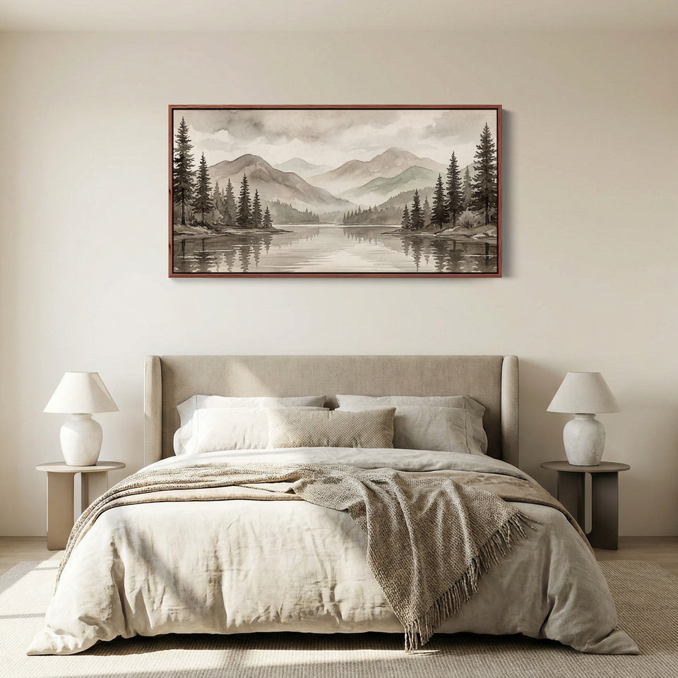 Misty Mountain Lake Wide Canvas Statement Wall Decor For Living Room