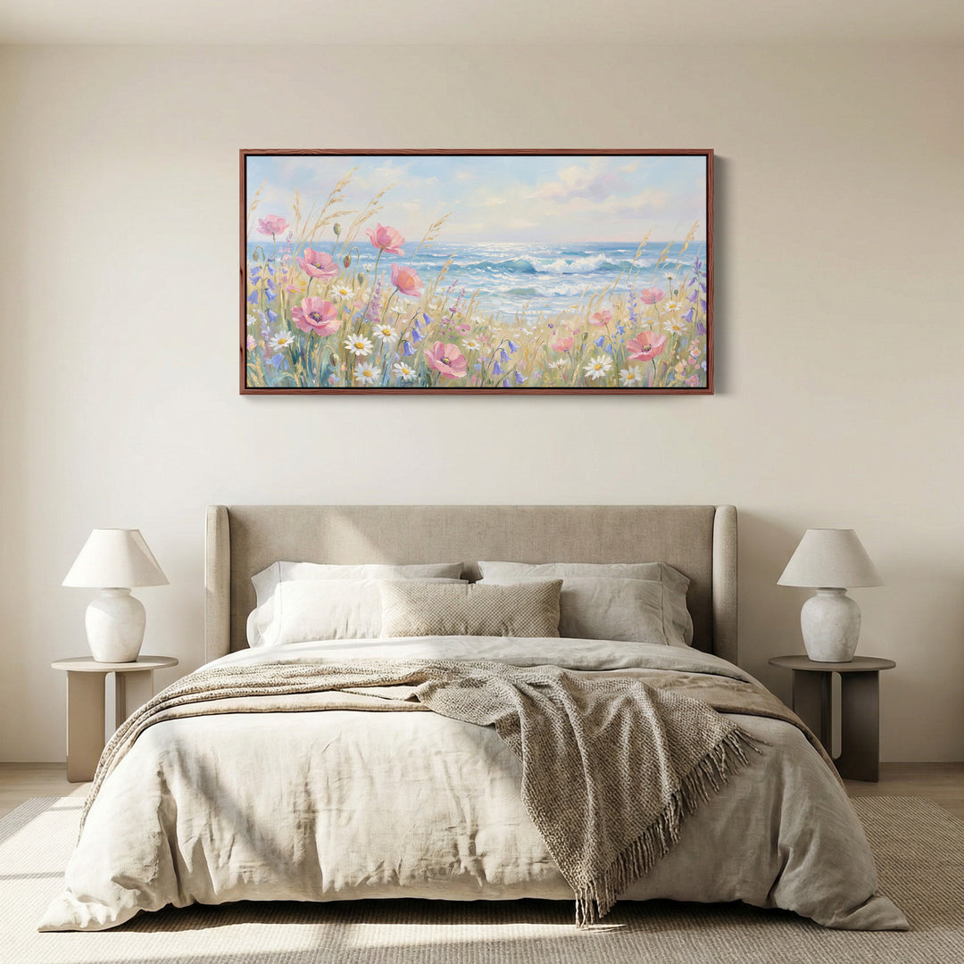 Coastal Wildflowers Horizontal Wall Art Extra Wide Canvas For Living Room