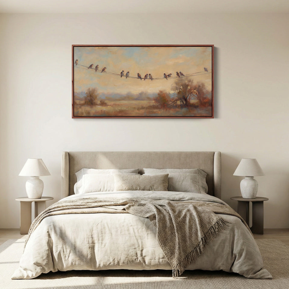 Sunset Birds Large Wall Art Extra Wide Canvas For Living Room