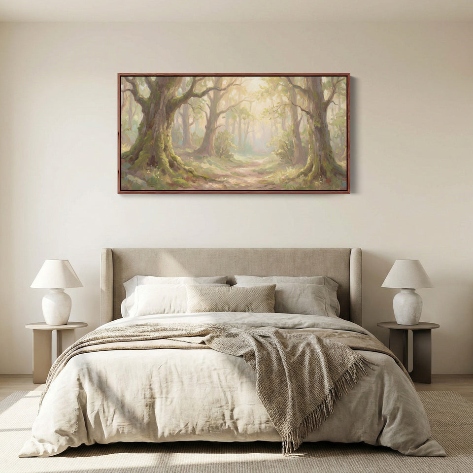 Sunlit Woodland Long Wall Art Horizontal Canvas Print For Hallway