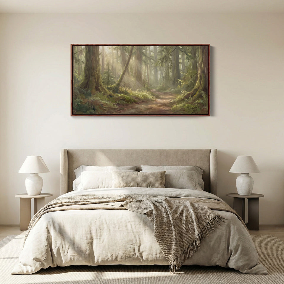 Forest Trail Horizontal Wall Art Panoramic Canvas Print For Bedroom