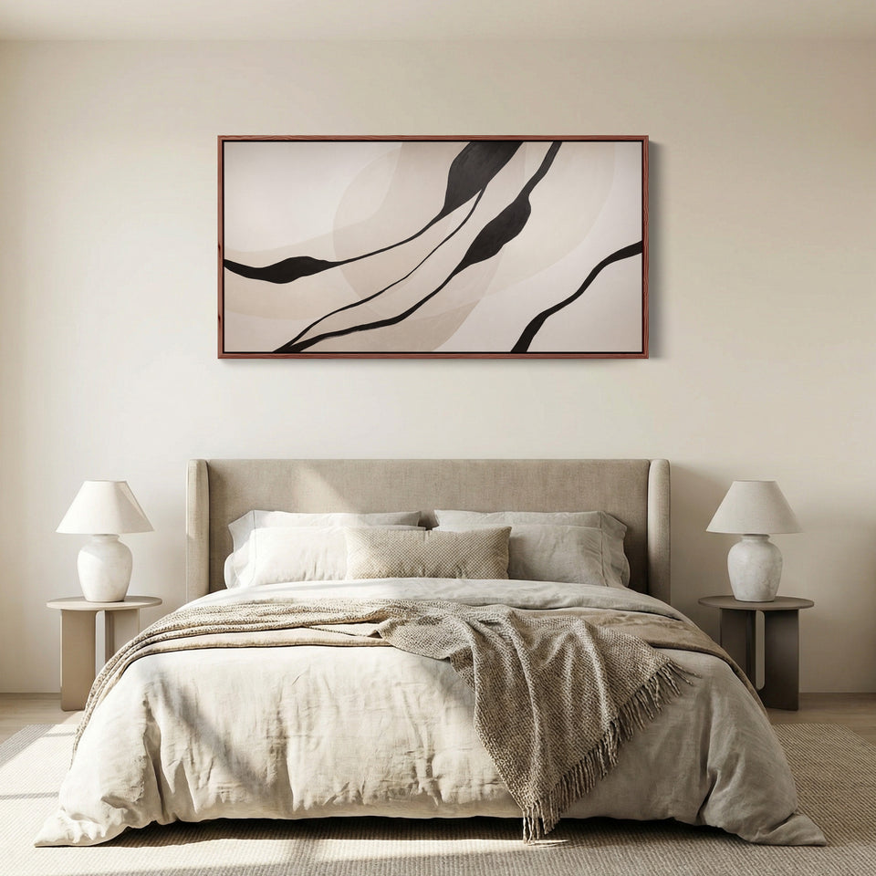 Bedroom Wall Art Black Organic Lines Extra Wide Canvas Office